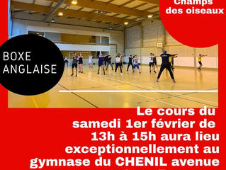 ♦ Samedi 1er février le cours aura lieu au gymnase du Chenil
