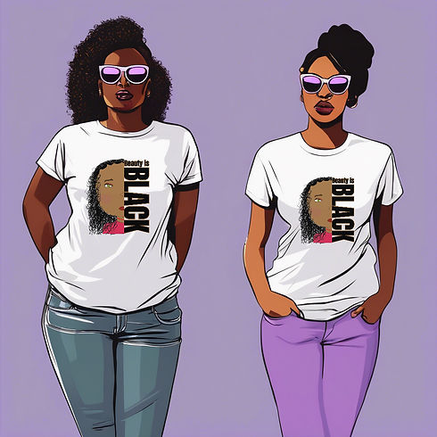 two human black woman both wearing sun glasses, one with a white blank t-shirt and the oth