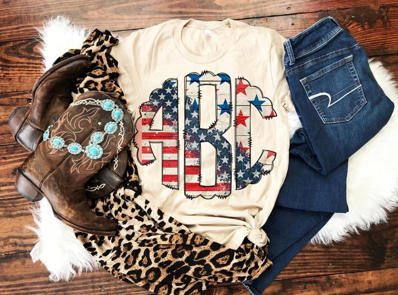 Patriotic Monogram Tees (UNBLEACHED)