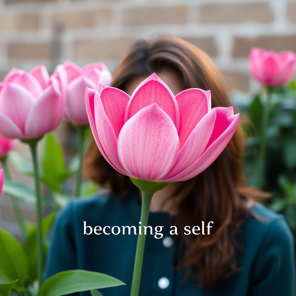 can you just keep my 'a work in bloom logo' and replace the text with 'becoming a self'.jp
