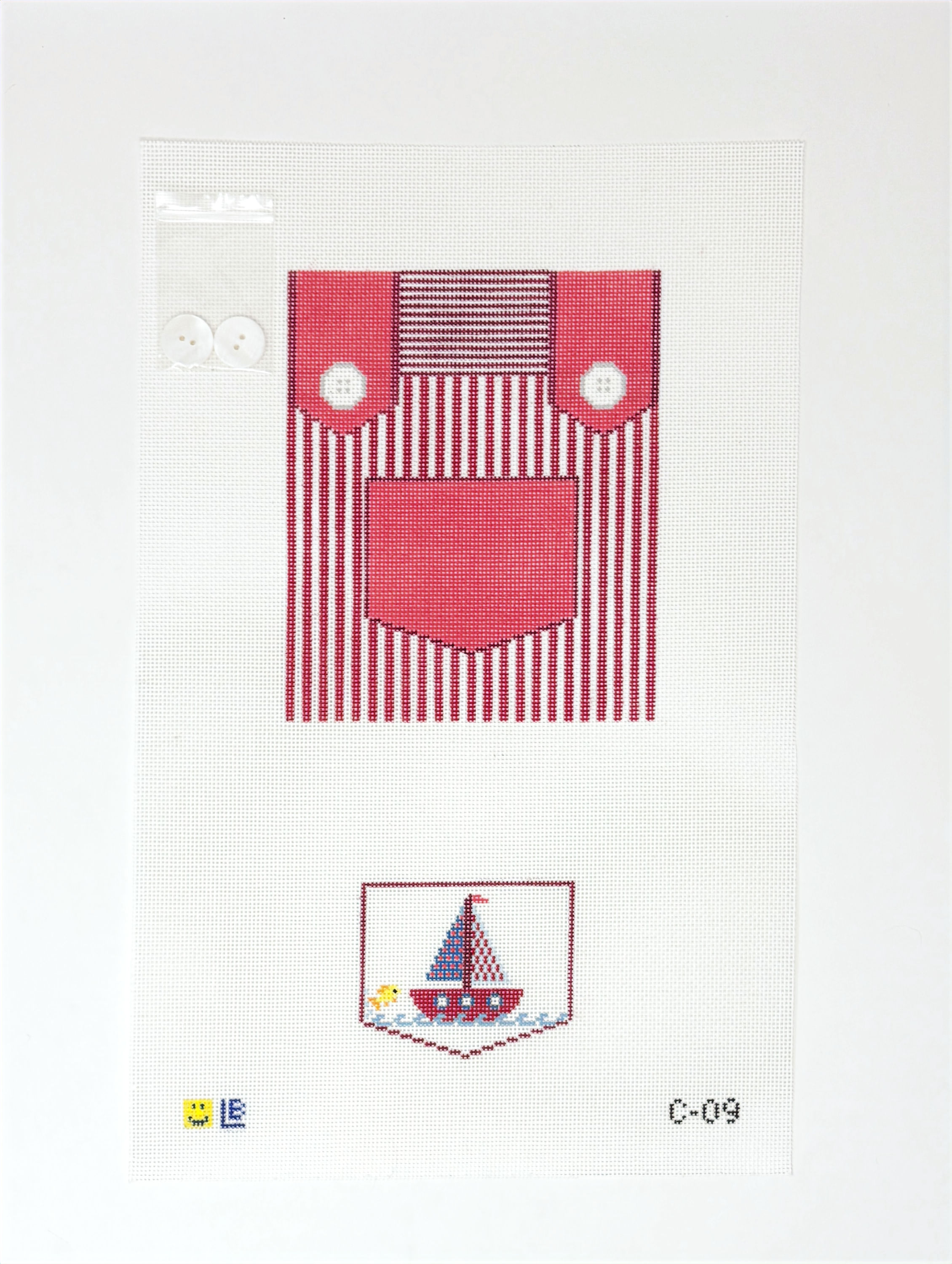 Overalls - Red with Sailboat Pocket (Door Hanger/Tooth Fairy Pillow), C-09 (18