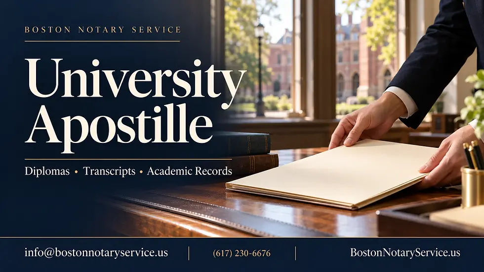 University apostille assistance for diplomas, transcripts and academic records by Boston Notary Service