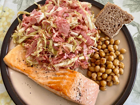 Pan fry salmon and crispy chickpeas
