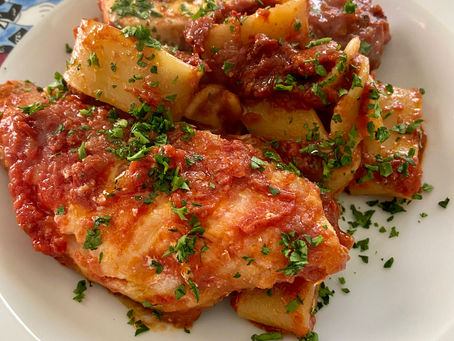 Pasta with amberjack and scorpion fish