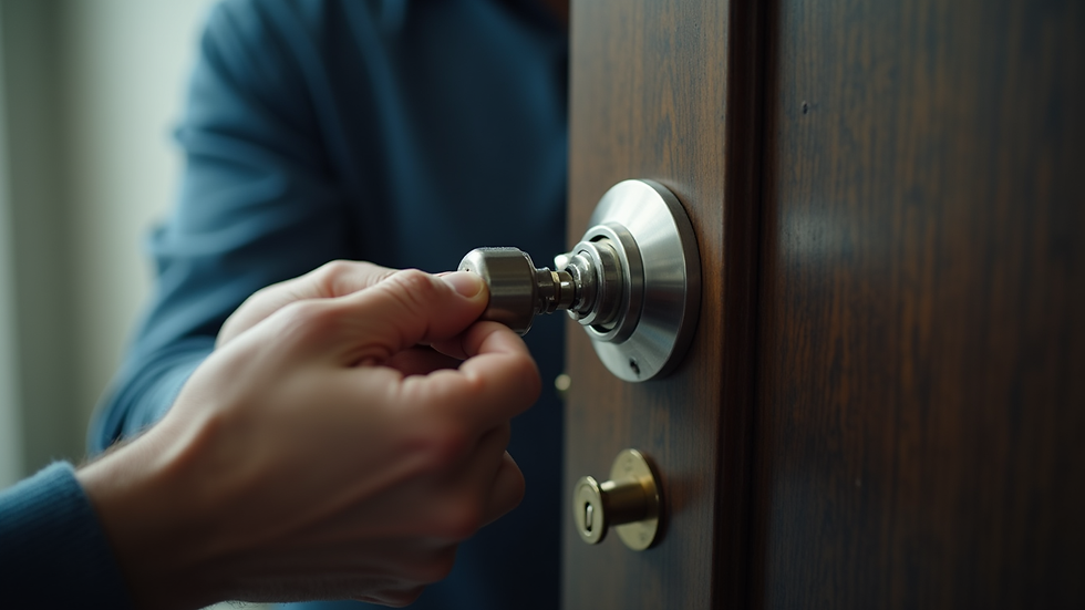 Close-up view of a locksmith rekeying a door lock cylinder