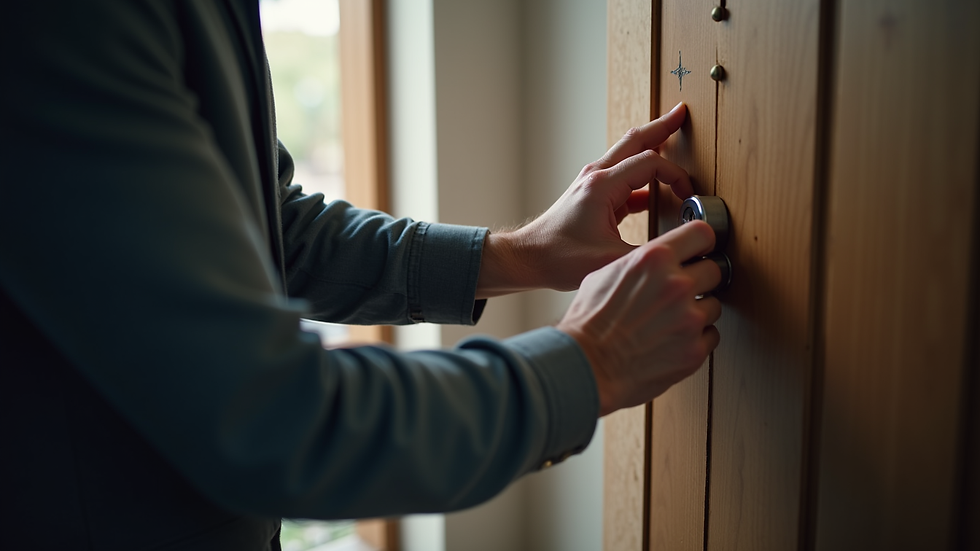 Close-up view of a locksmith unlocking a residential door lock