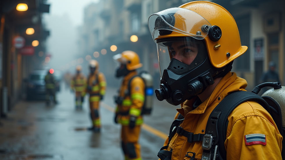 Eye-level view of protective clothing designed for emergency responders