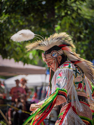 Dancer in detailed regalia at the Tyendinaga Traditional Pow Wow