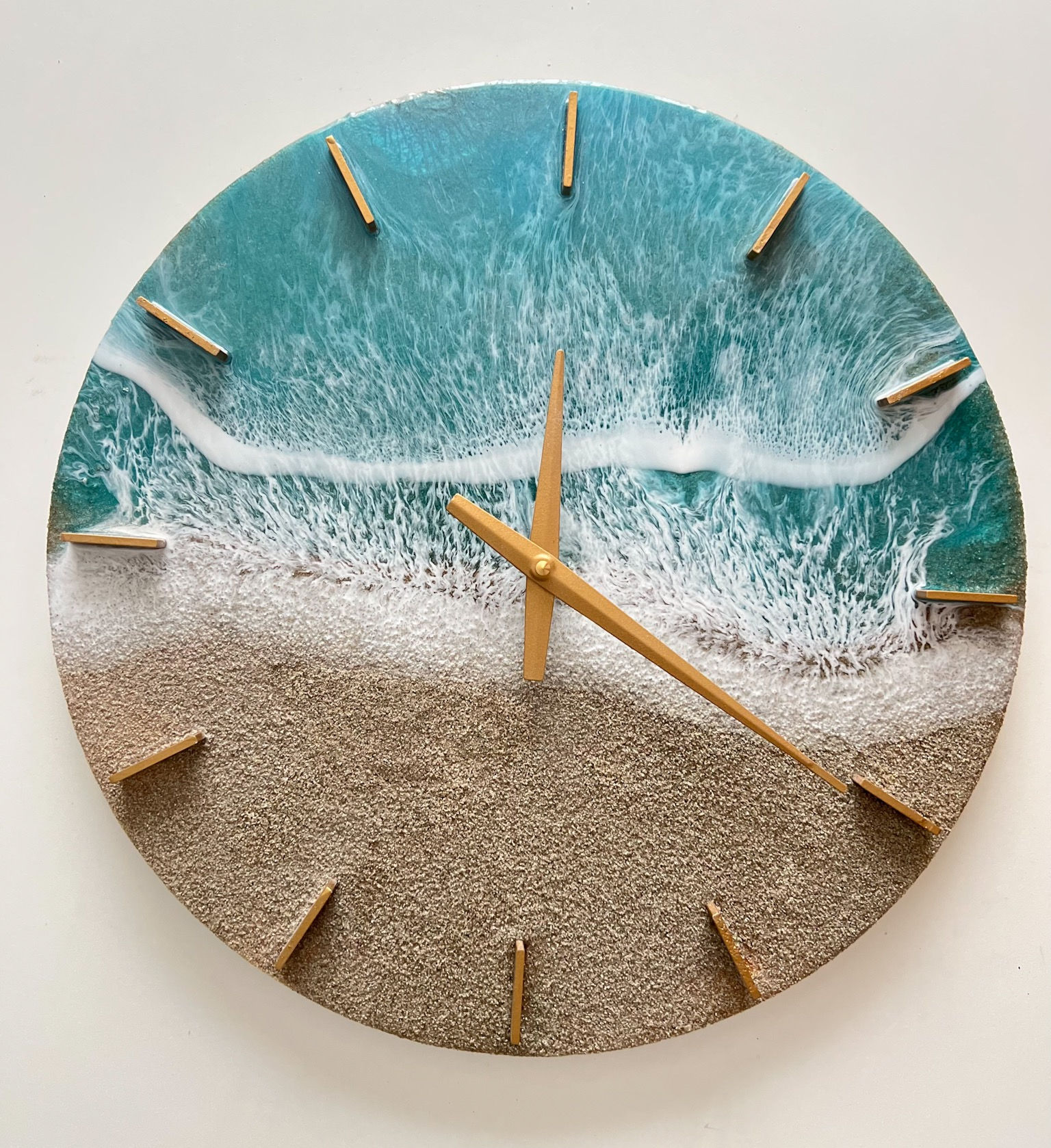 16" Resin Ocean Wall Clock (Turquoise + Gold)