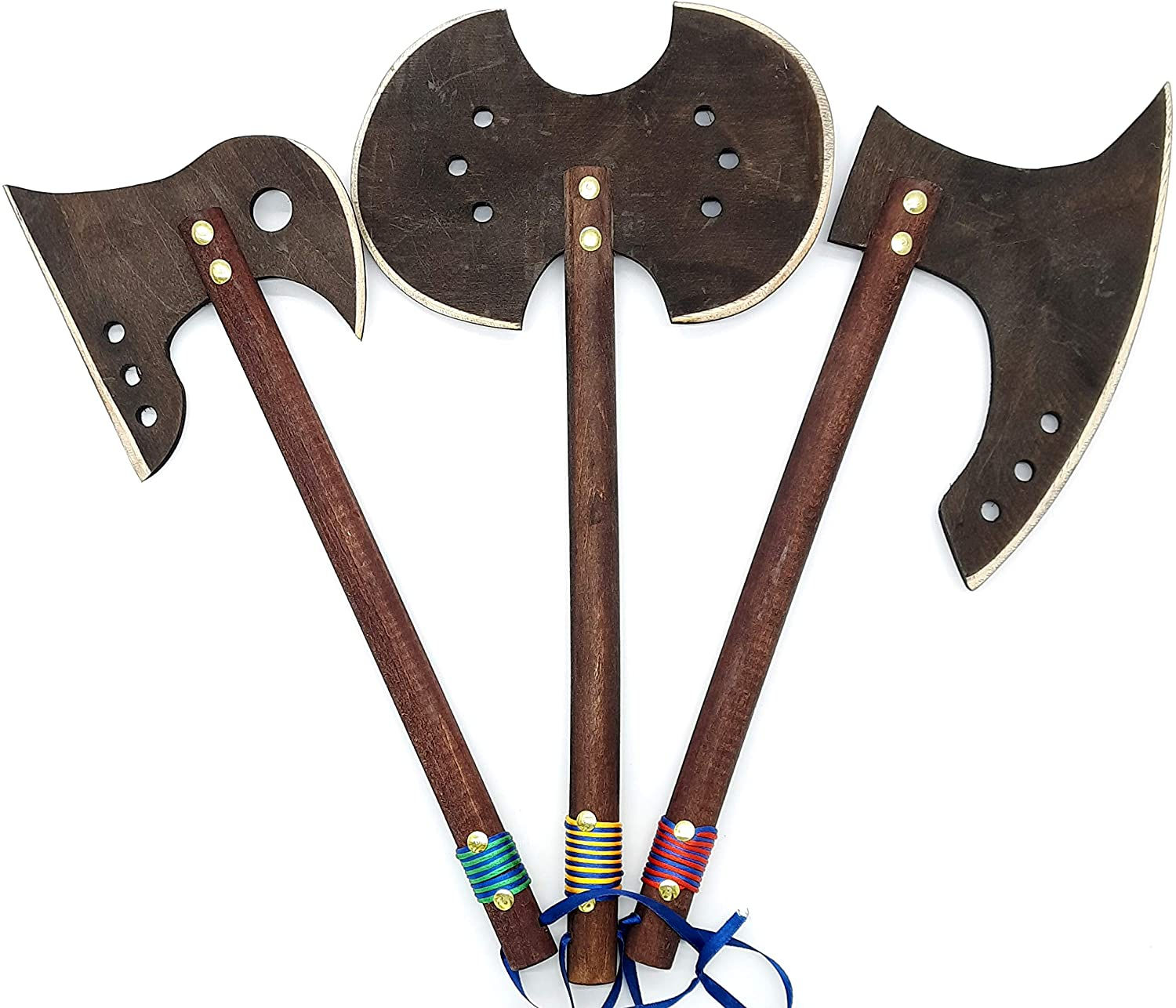 LOVARE Wooden Axe 3pcs Handmade Play Axe Set - Wooden Viking Axe - Wood-Craft Ax