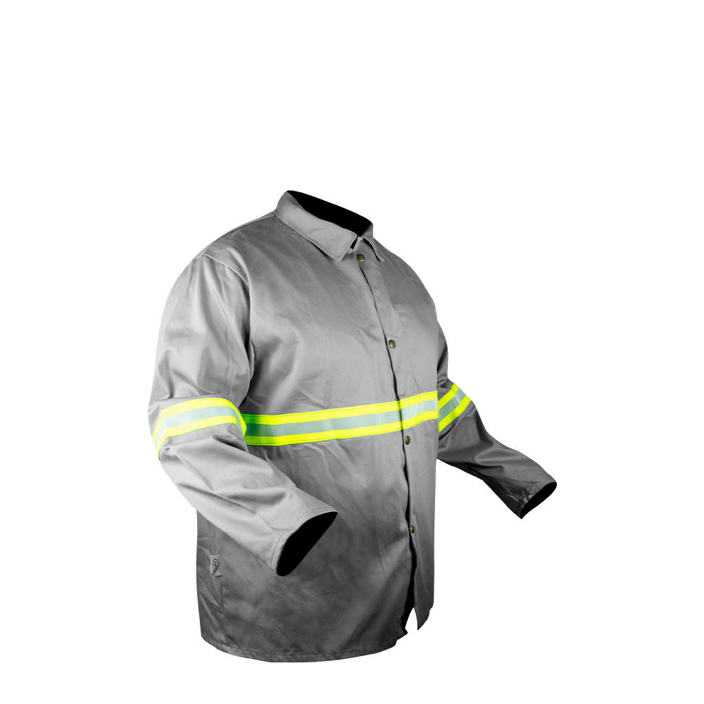 Chamarra Antiflama Gris 9 oz con banda reflejante