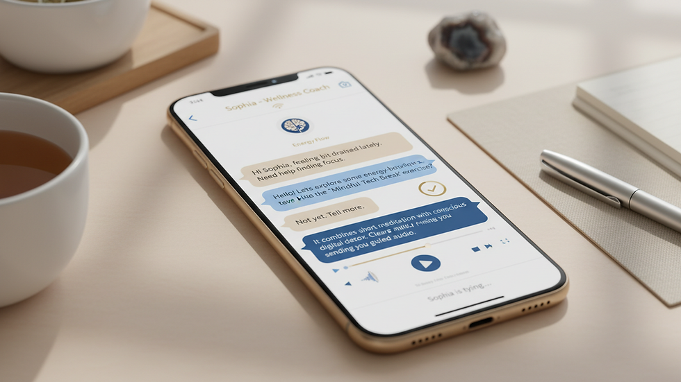 Close-up view of a smartphone screen showing a chat with a wellness coach