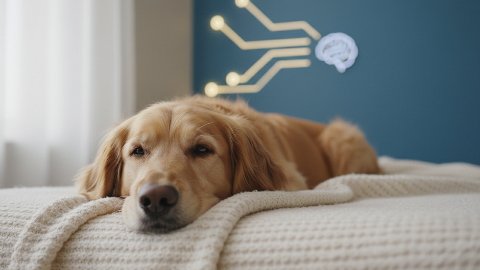 Close-up view of a dog resting calmly on a cozy blanket