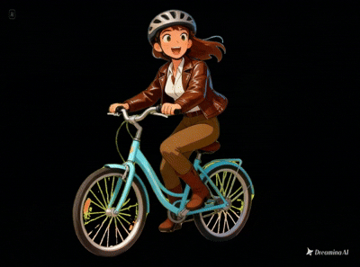 dreamina-2026-01-09-6259-A girl on a bicycle is pedaling gently. ....gif