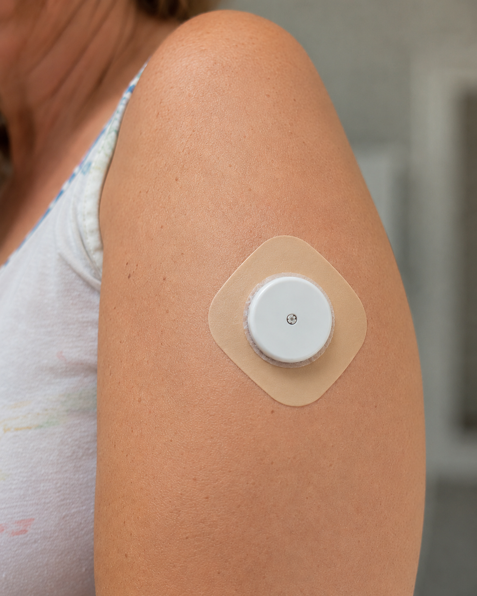 Hydrokolloidpflaster als Unterlage unter einem Glukosesensor – Sensorpflege