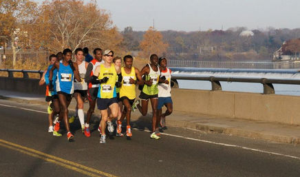 The lead pack in the Philadelphia Marathon