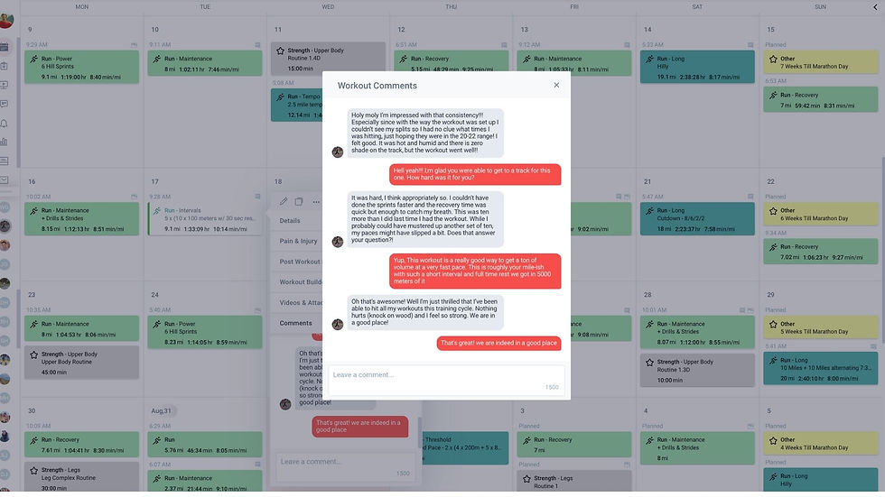 Communication between an athlete and coach in Final Surge
