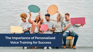 A diverse group of people sitting on a bench holding colourful speech bubble cutouts, symbolising communication and expression.