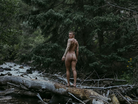 dream canyon boulder naked man, man naked on a log in nature, nature nude man