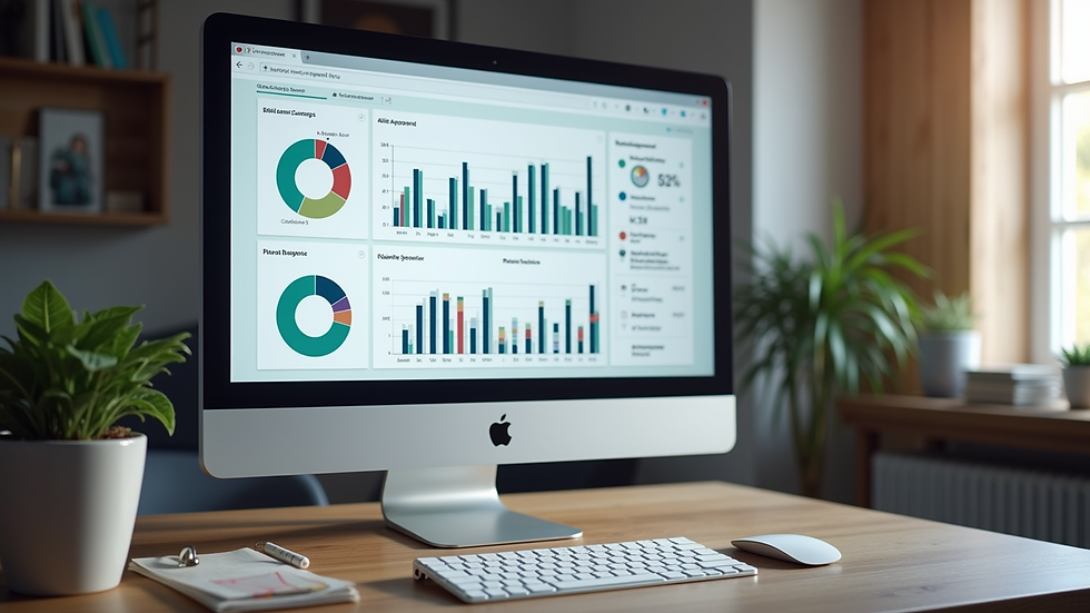High angle view of a computer screen showing real estate analytics dashboard
