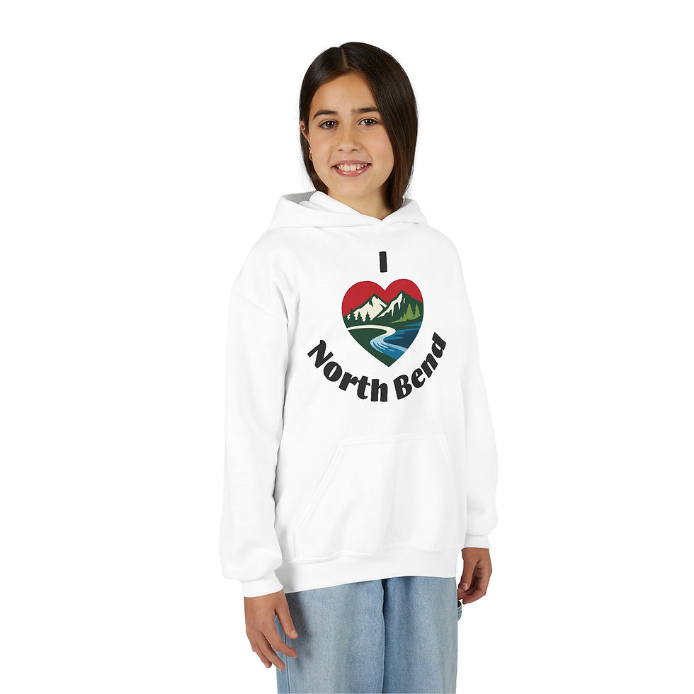 Thumbnail: I Heart North Bend Hoodie — Youth Graphic Mountain Sweatshirt