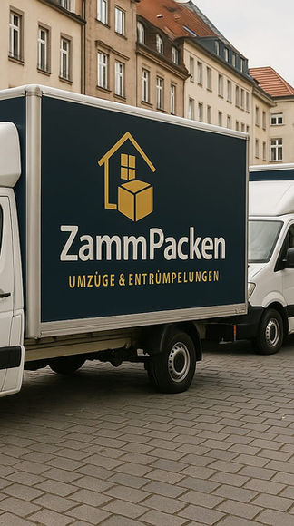 Zwei ZammPacken-Transporter nebeneinander im städtischen Umfeld geparkt