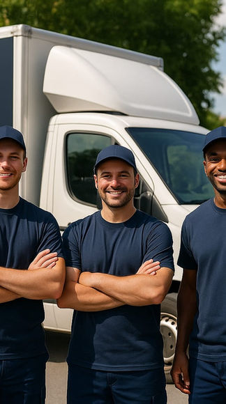 Drei Teammitglieder posieren neben einem ZammPacken-Transporter