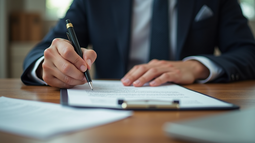 Eye-level view of a notary public assisting a client with document signing