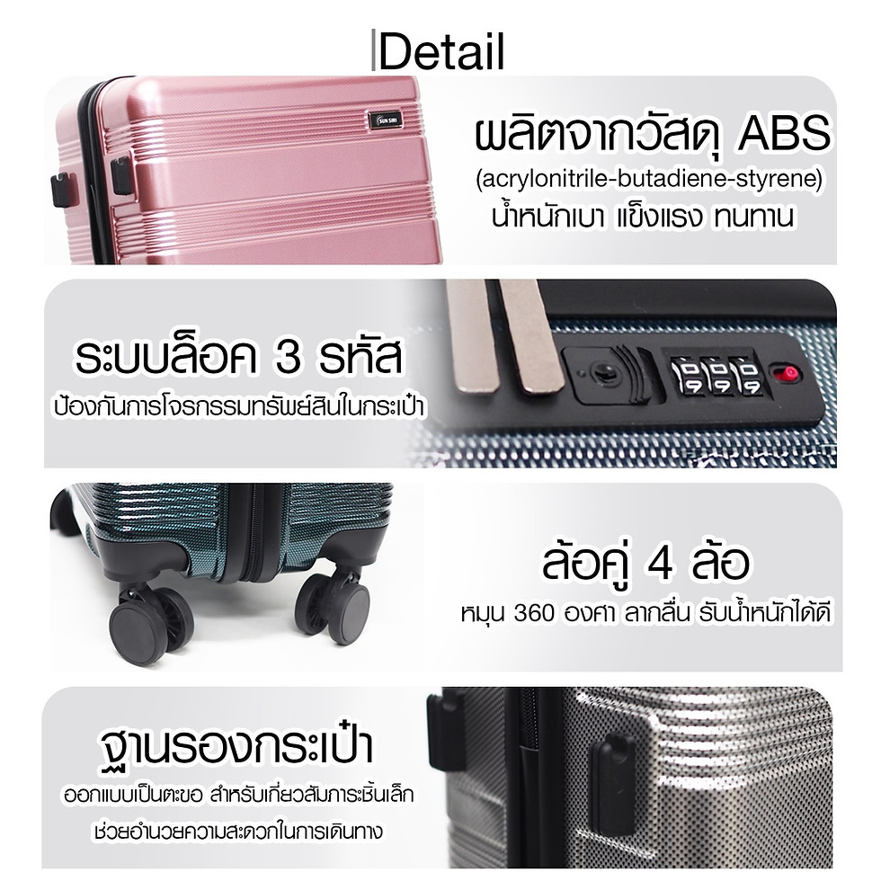 ภาพขนาดย่อ: SUNSIRI กระเป๋าเดินทาง PC+ABS 4 ล้อคู่ กุญแจล็อค 3 รหัส รุ่น Runway #2055