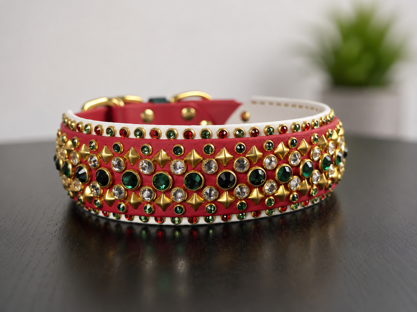 18.5" - 21" Crimson White Biothane Bling Collar