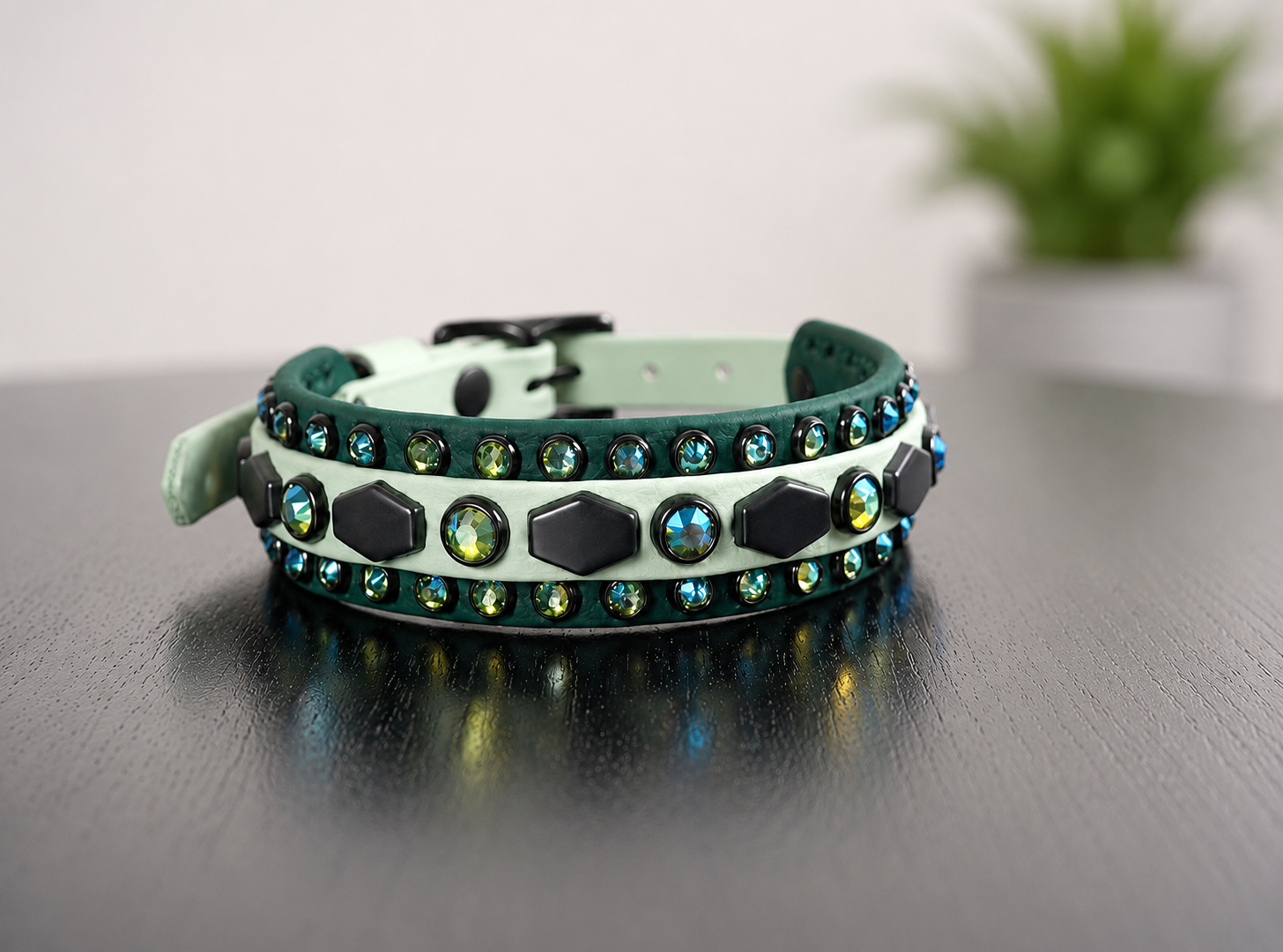 10.5" - 13.5" Hunter Green Sage Biothane Bling Collar