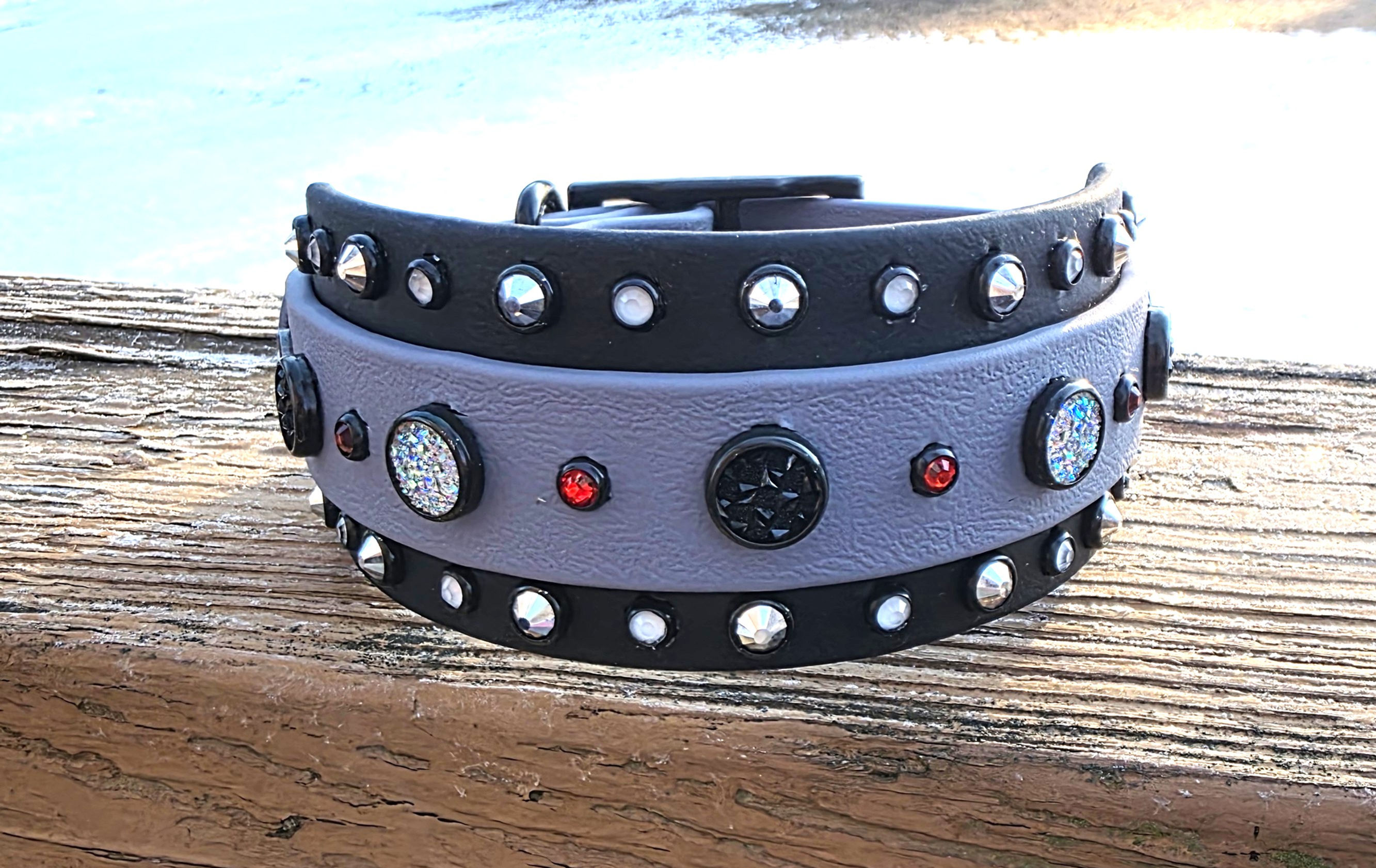 11" - 15" Black/Gray Biothane Collar
