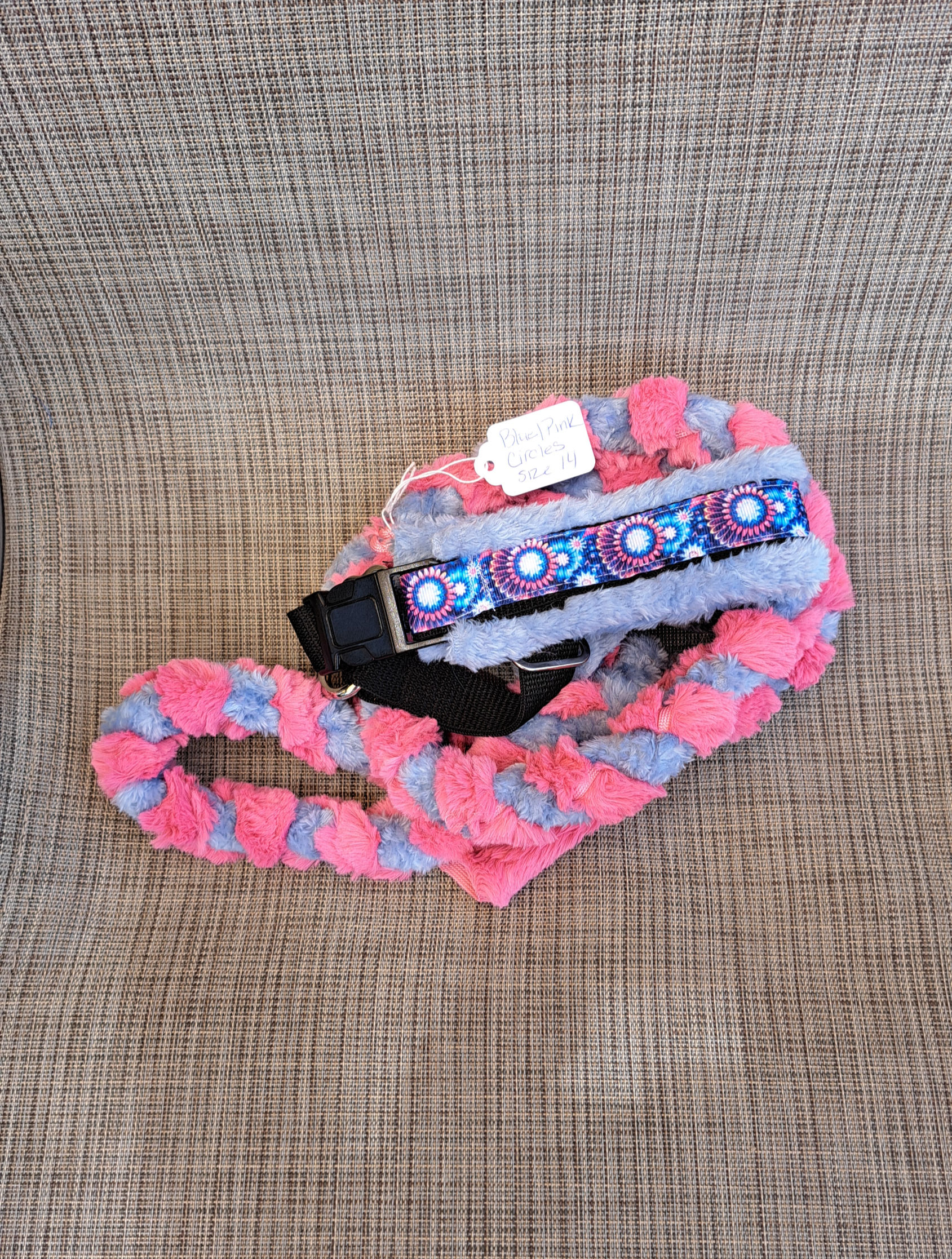 14" Pink Blue Circles Minky Martingale