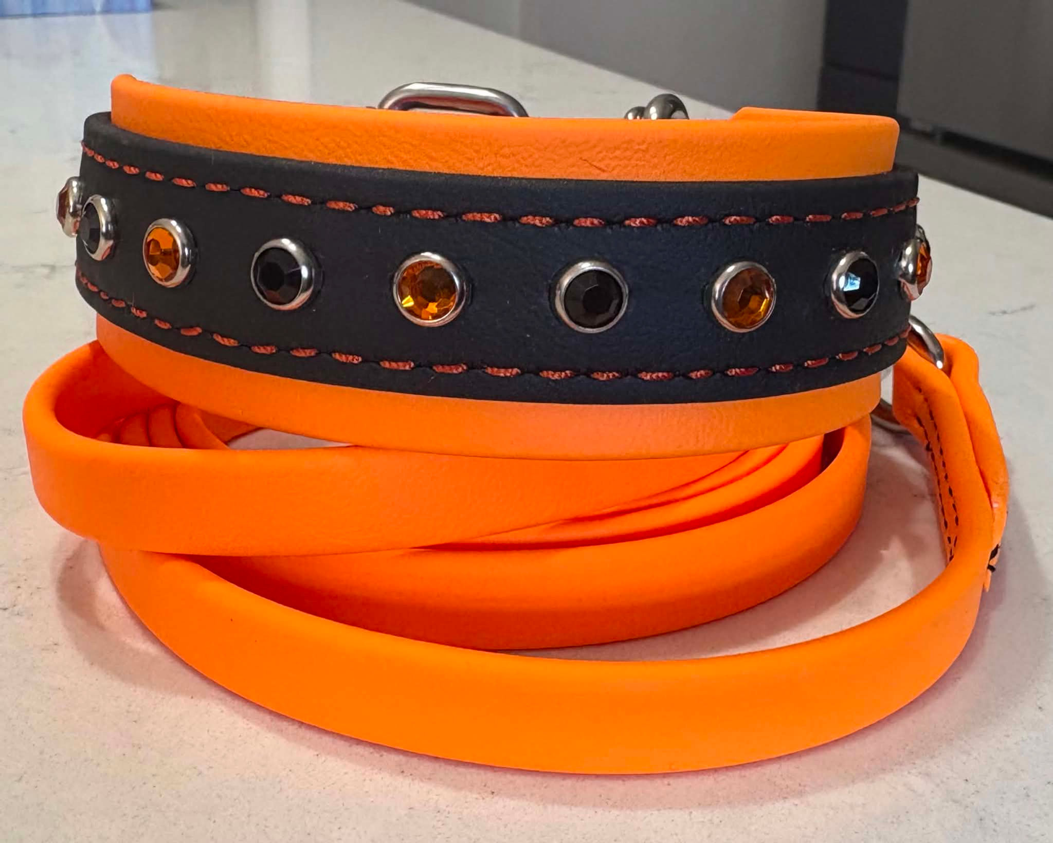 10" - 13" Orange/Black Biothane Collar/Leash Set