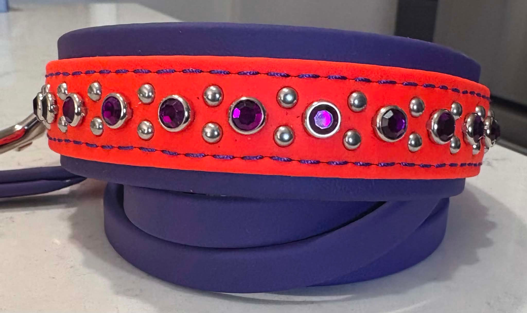 13.5" - 17.5" Purple/Orange Biothane Collar/Leash Set