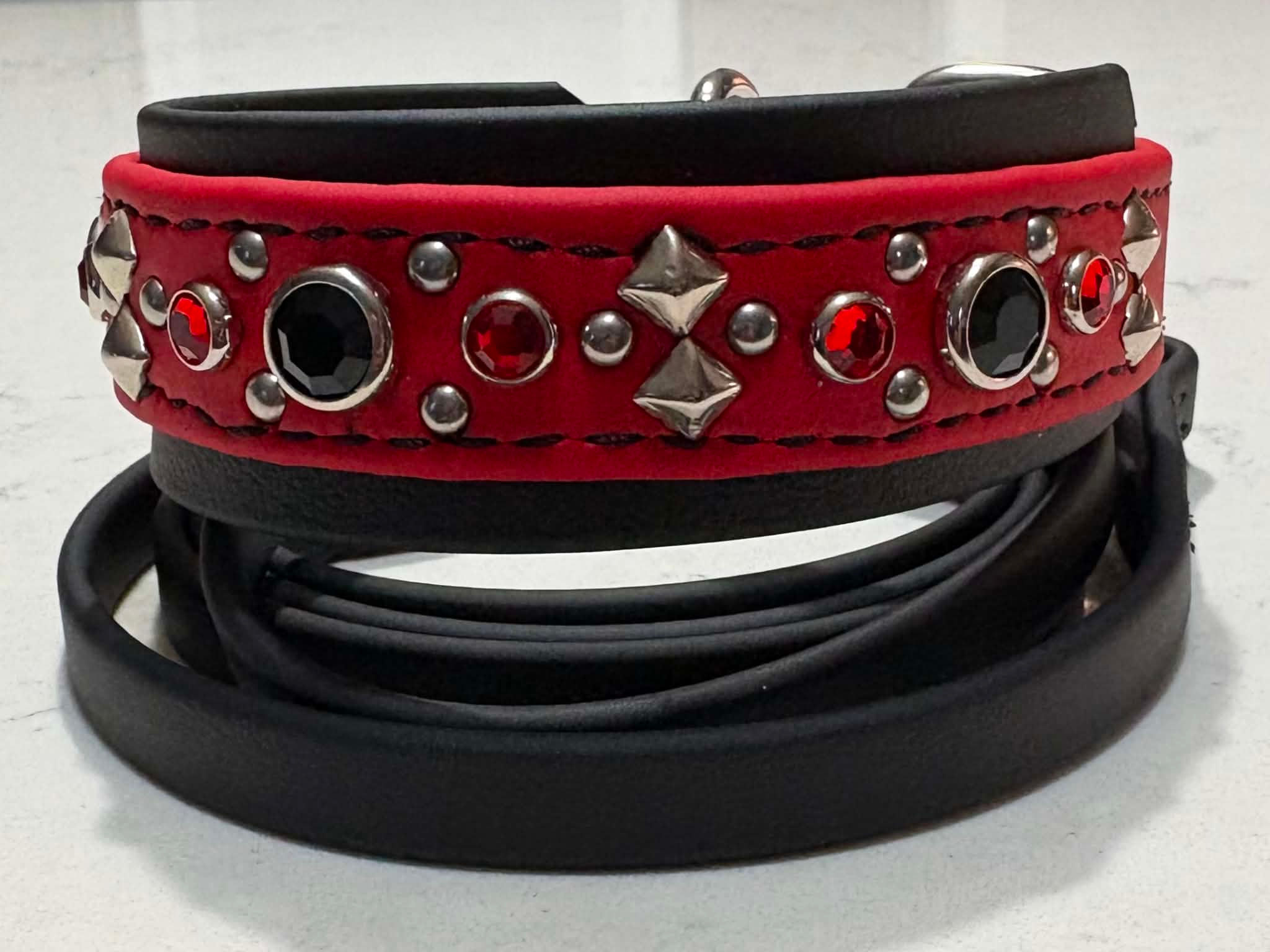 11" - 14" Red/Black Biothane Collar/Leash Set