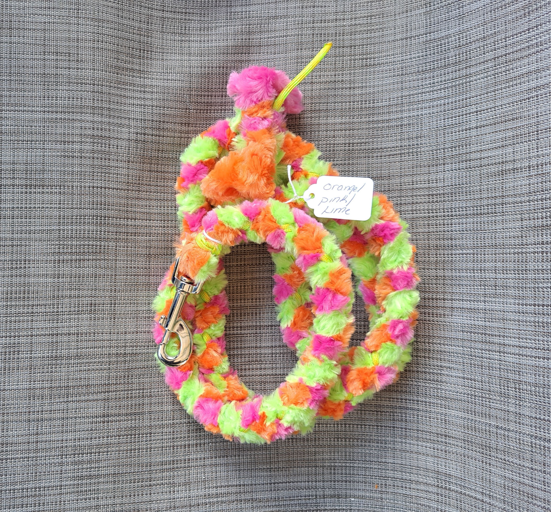 Orange Pink Lime Large Clip Minky Leash
