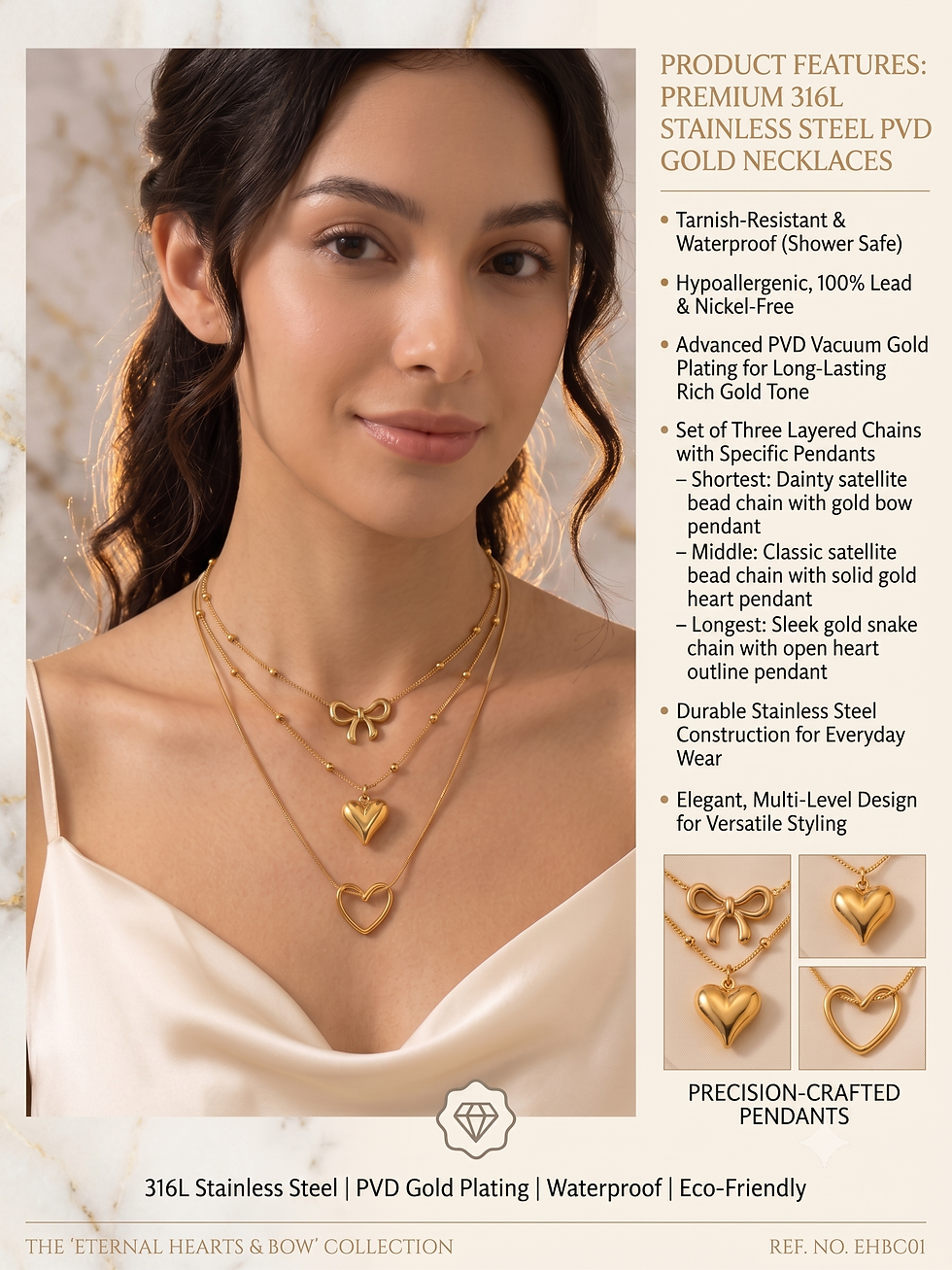 Thumbnail: FLB Combo 5 Precious Pendant necklace for best gift women or girls 