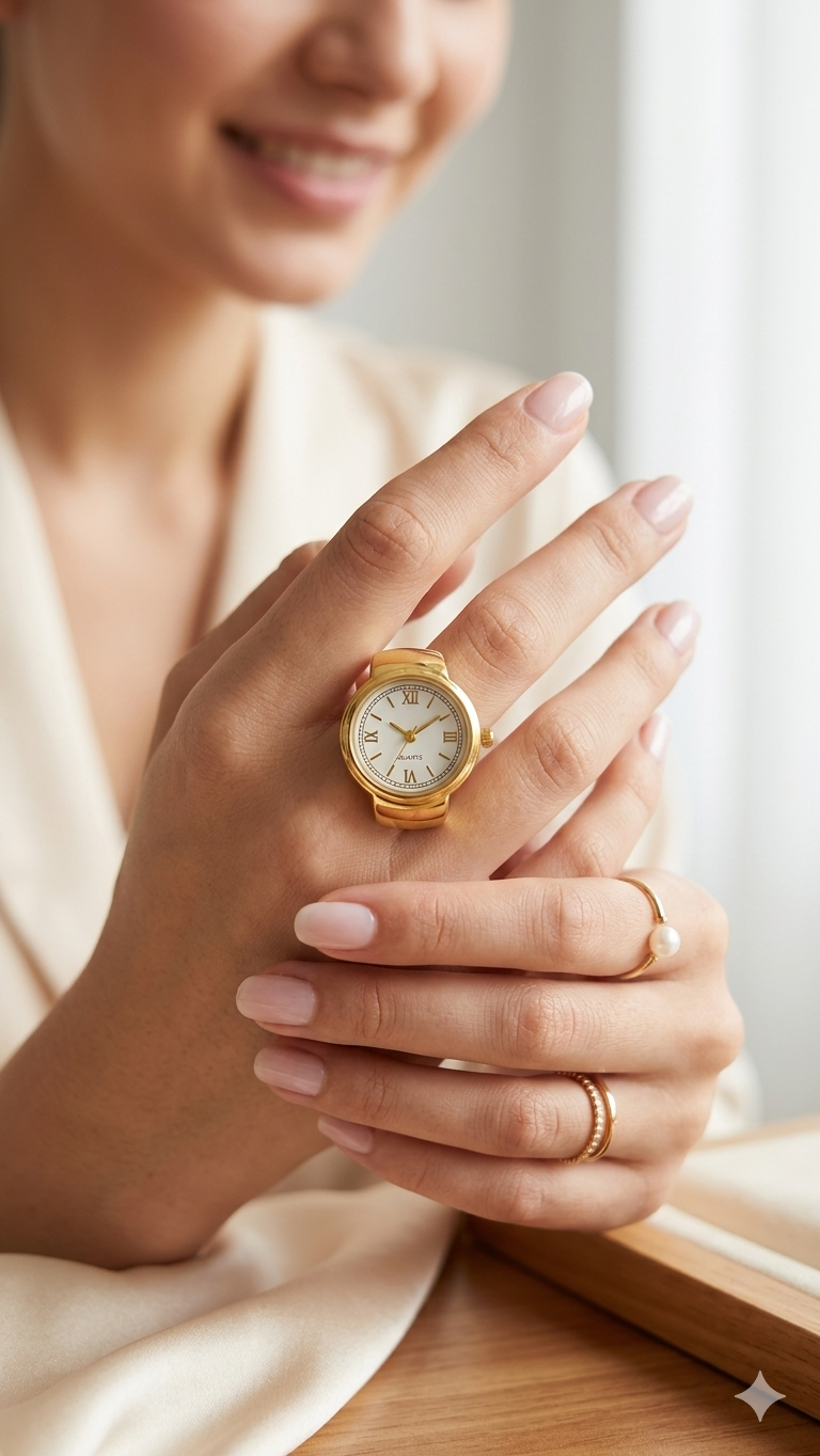 Luxury Golden Creative Elastic Finger Watch - Anti-Tarnish Adjustable Ring