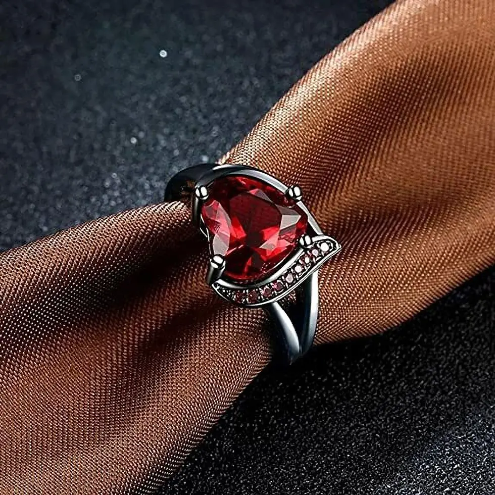 Thumbnail: FLB Romantic Red Heart Crystal Ring in Sleek Black Metal – Perfect Gif