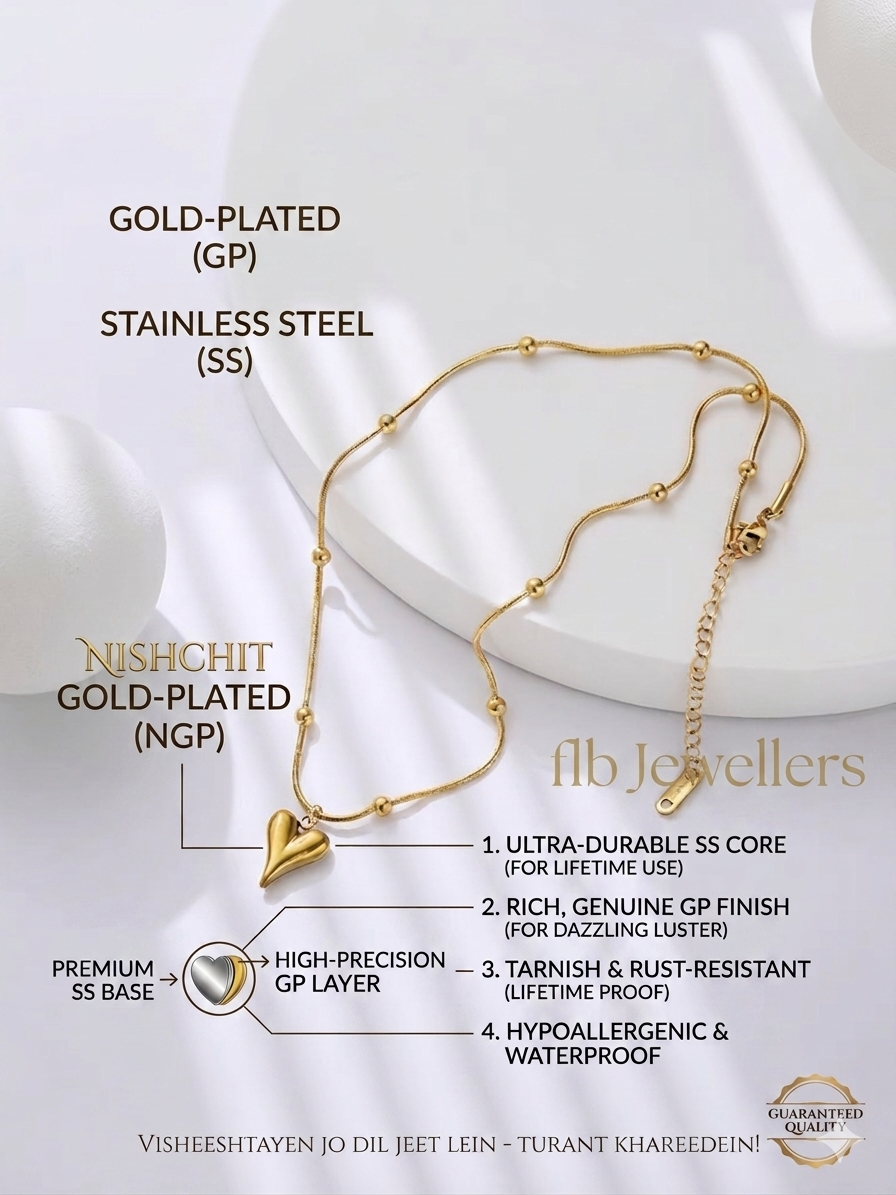 Thumbnail: FLB Jewels Elegant 3-Layer Gold-Plated Combo Pendant Set - Heart & Bow Designs