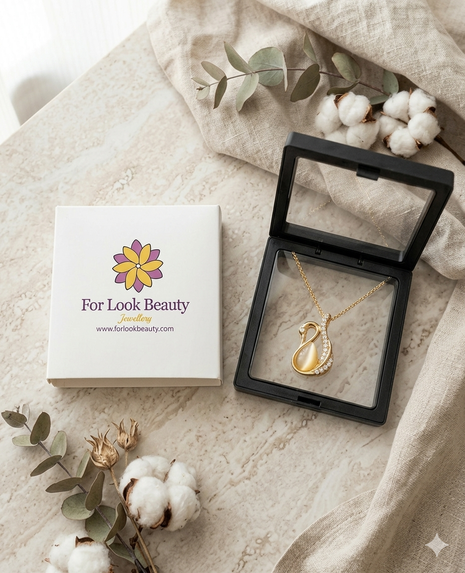 Thumbnail: FLB Jewels Swan Design Gold-Plated Pendant with Chain in Premium 3D Floating Tra
