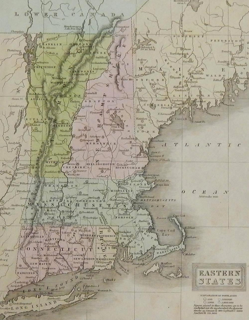 Thumbnail: Original 1831 Map Eastern United States -Massachusetts Connecticut New Hampshire