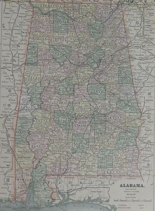 Thumbnail: Original 1883 Colorful US State 11x13 Maps Florida Alabama by Geo F Crams