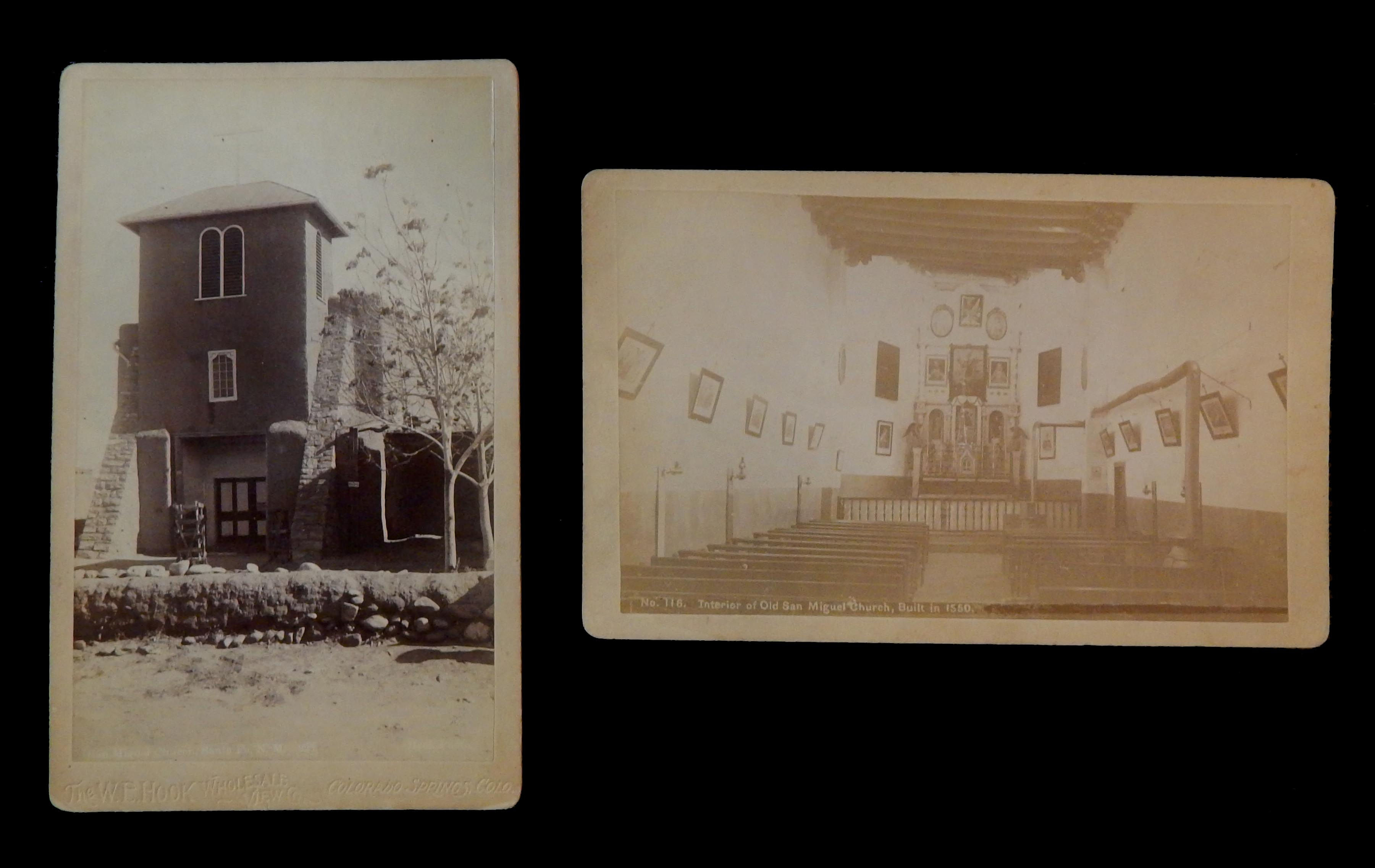 2 Cabinet Card WE Hook Photo San Migguel Church Mission Indian Santa Fe New Mexico