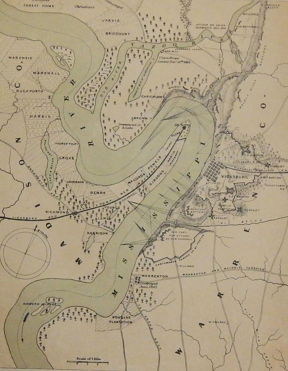 Thumbnail: Original 1863 US Civil War 11x9 battle Field topographical map Vicksburg Defense
