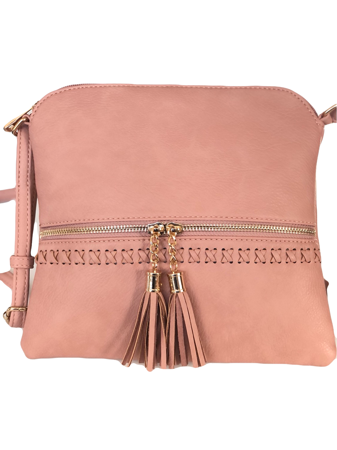 Pink crossbody bag with a gold zipper and tassel detailing Marvelous Color Crossbody.