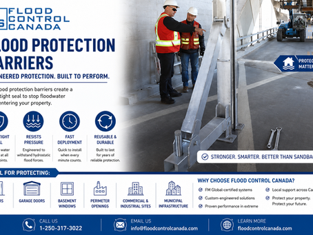 Flood Protection Barrier installed to protect a commercial building from floodwater in Canada