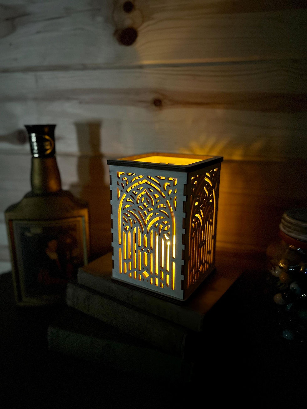 Thumbnail: Christian Memorial Wooden Lantern - Personalized Prayer Luminary, Church Window