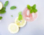 Top shot of rhubarb gin with lemon slices.